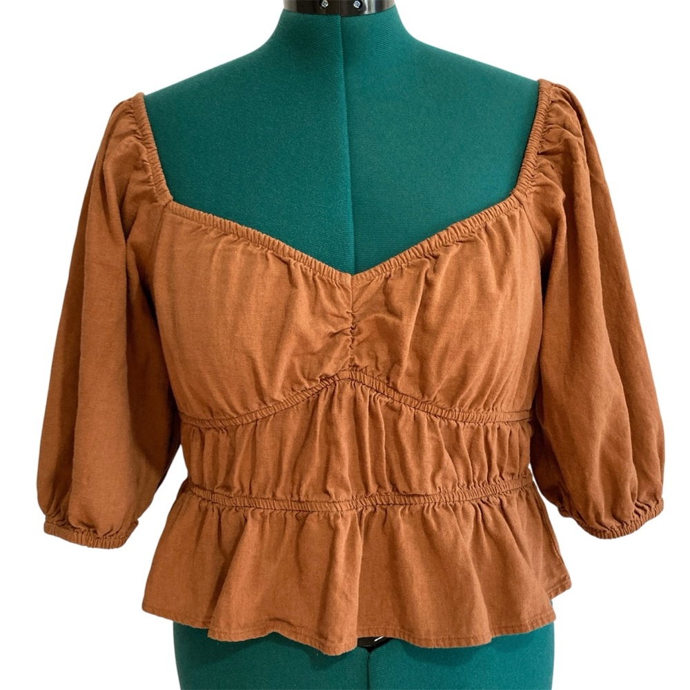 Target Linen Blend Sweetheart Neckline Cropped Blouse